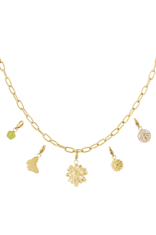 Halsband med fjärils- och blomberlocker