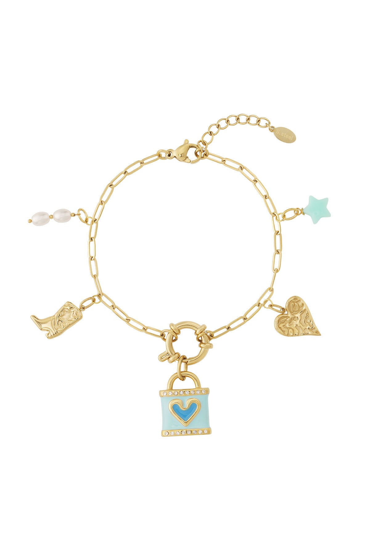 Armband med gyllene lås och utbytbara westernberlocker