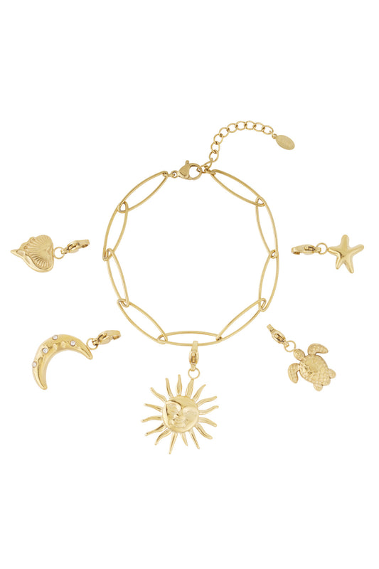 Celestial charm-armband med sol-, mån- och havsvänner