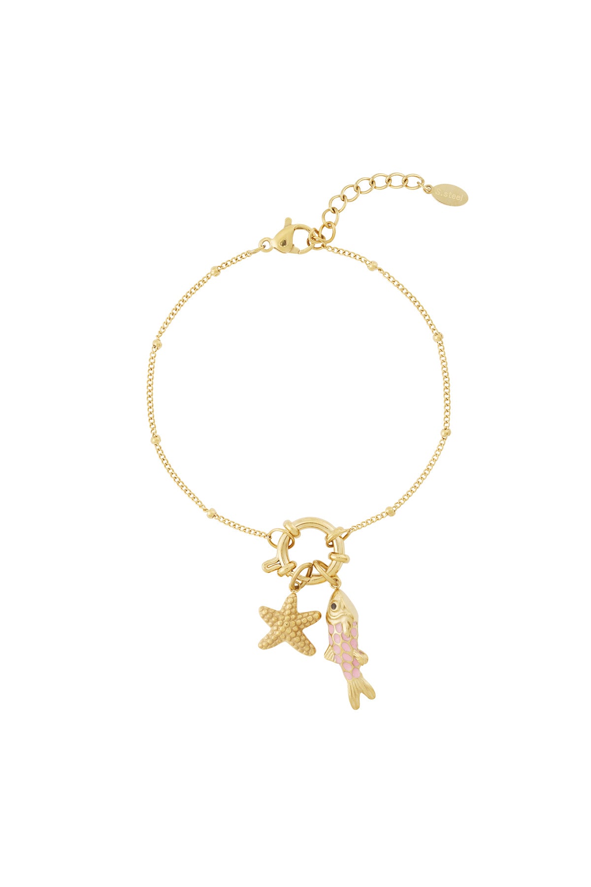 Armband med gyllene krabbmotiv och utbytbara havsberlocker